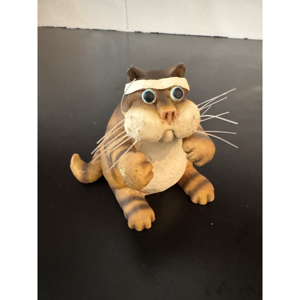 Vintage‎ Orange Tabby  Striped Cat Critters with Headband Exercise Workout Cat
